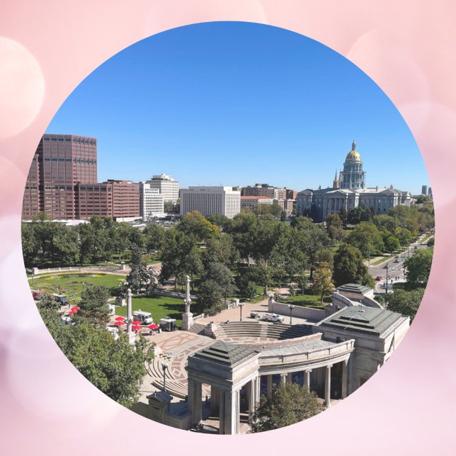 Adesivo Redondo Denver Colorado Downtown Photo (A sticker featuring downtown Denver, Colorado)