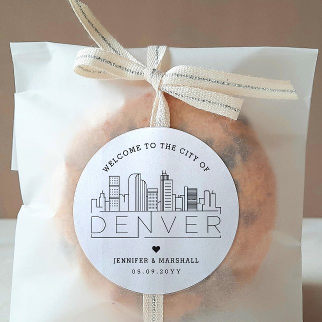 Adesivo Redondo Denver Skyline | Mensagem de boas-vindas do casame (Criador carregado)
