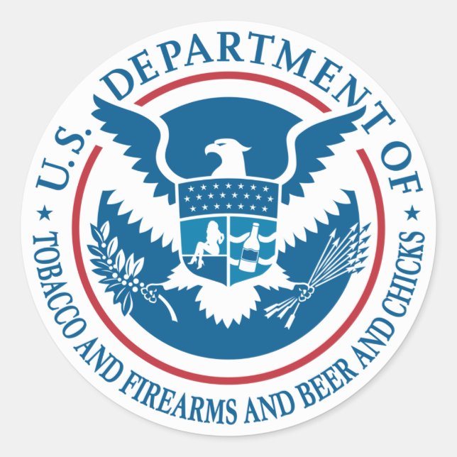 Adesivo Redondo Departamento Americano do Cigarro e Armas de Fogo  (Frente)