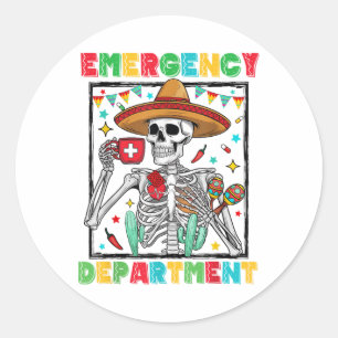 Adesivo Redondo Departamento de Emergência Cinco De Mayo Skeleton