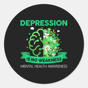 Adesivo Redondo Depressão Sem Fraqueza Saúde Mental Saúde Mental