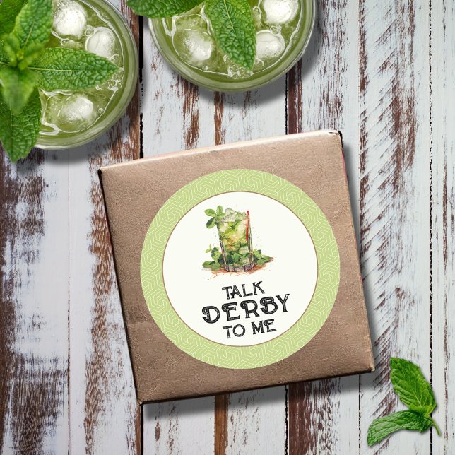 Adesivo Redondo Derby de Julep de Hortelã em Aquarela (Watercolor Mint Julep Talk Derby to Me Round Stickers - 2 sizes available)