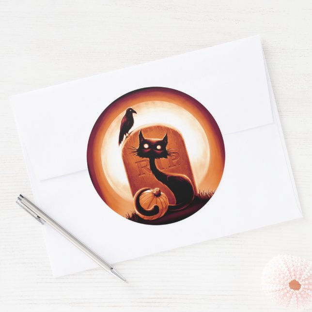 Adesivo Redondo Derpy Halloween Cat por Tombstone (Envelope)