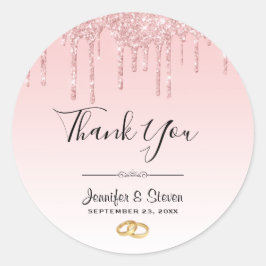 Adesivo Redondo Derramamento Rosa De Casamento Moderno - Obrigado