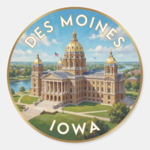 Adesivo Redondo Des Moines Capitólio Estadual de Iowa 🌾