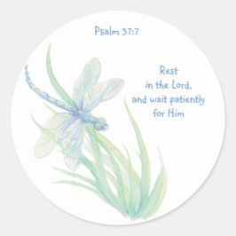Adesivo Redondo Descanse no Lord Scripture Dragonfly Blue, Verde