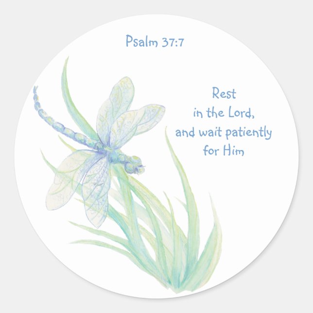 Adesivo Redondo Descanse no Lord Scripture Dragonfly Blue, Verde (Frente)