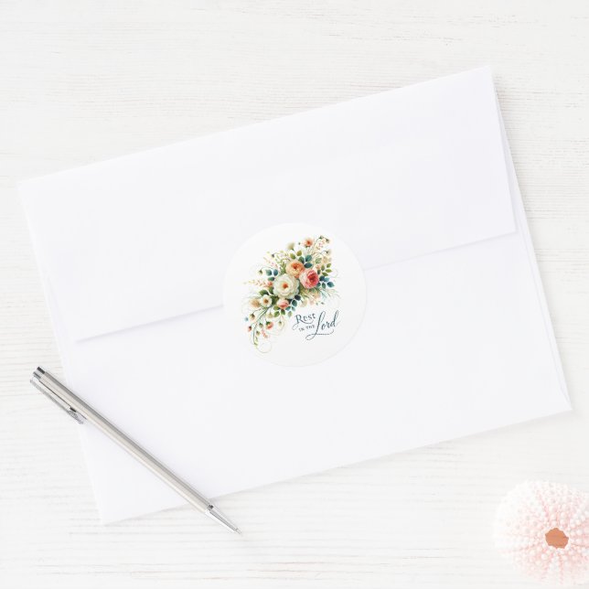 Adesivo Redondo Descanse no Senhor floral (Envelope)