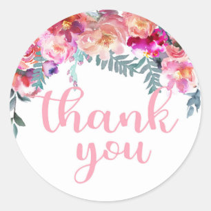 Adesivo Redondo Descarte Floral de Aquarela Elegante Obrigado