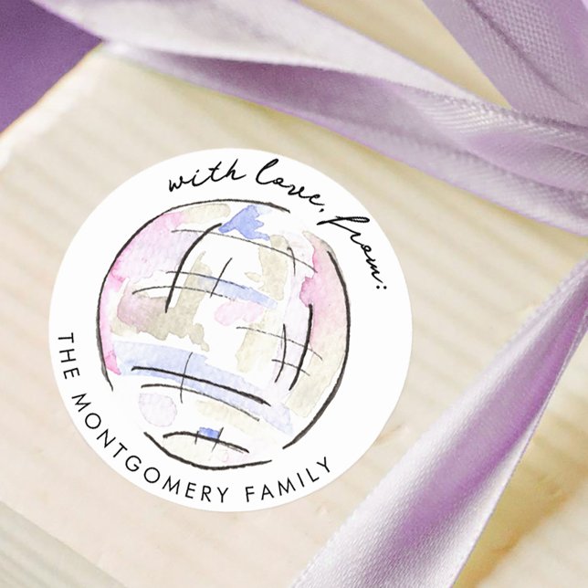 Adesivo Redondo Desco Ball Watercolor Personalizado (Disco Ball Watercolor Personalized Classic Round Sticker Gift Tag)