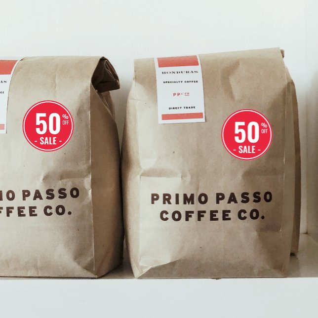 Adesivo Redondo Desconto do Produto SALE Red 50 Moderno (Classic Red 50 SALE Product Classic Round Sticker)