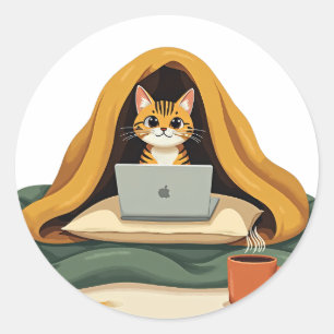 Adesivo Redondo Desculpe o Atraso Não Queria Vir Introvertido Gato