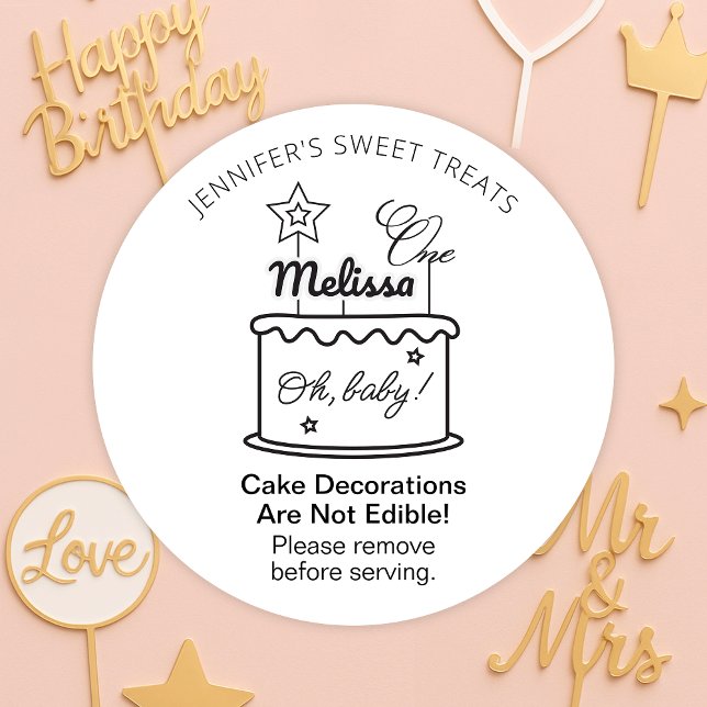 Adesivo Redondo Desdecorações De Bolo Inevitáveis Não Comem Aviso (Inedible acrylic decorations safety stickers with custom text and your business name)