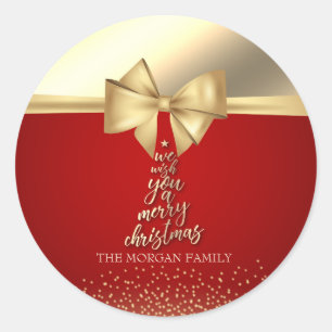 Adesivo Redondo Desejamos-Lhe Um Feliz Natal Dourado Pontos De Arc