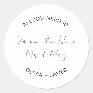 Adesivo Redondo Desejando-Lhe Riqueza Do Novo Sr. + Sra. Wedding