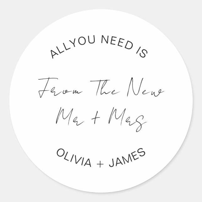 Adesivo Redondo Desejando-Lhe Riqueza Do Novo Sr. + Sra. Wedding (Frente)