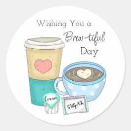 Adesivo Redondo Desejando-lhe um dia bonito | Café