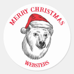 Adesivo Redondo Desejo de Natal com urso, Papai Noel personalizáve