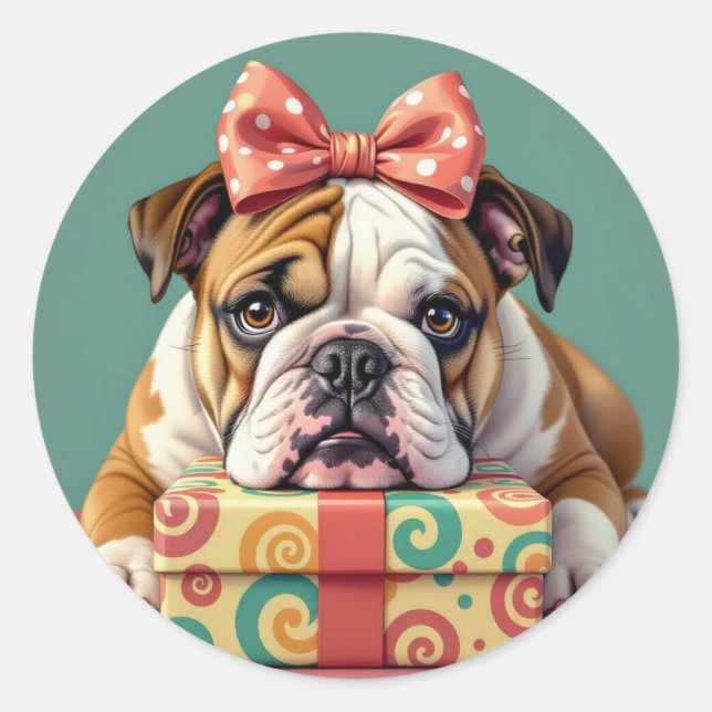 Adesivo Redondo Desejo-te um Aniversário para ti | Funny Bulldog (Frente)