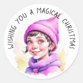 Adesivo Redondo Desejo-te um Elfo Vintage de Natal mágico