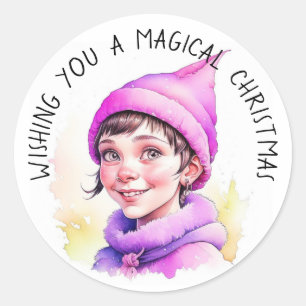 Adesivo Redondo Desejo-te um Elfo Vintage de Natal mágico