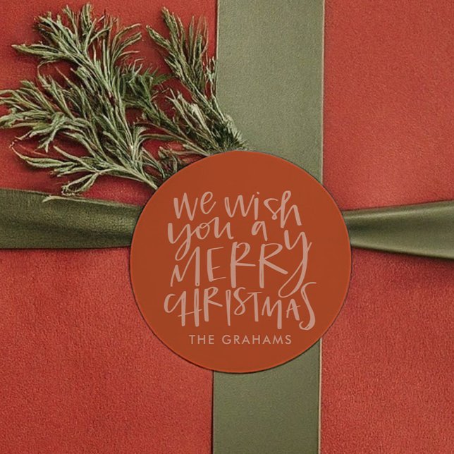 Adesivo Redondo "Desejo-te um Feliz Natal" Vermelho ("Wish You a Merry Christmas" Red Classic Round Sticker)