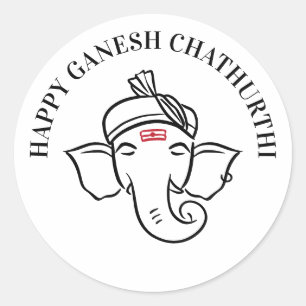 Adesivo Redondo Desejos de Ganesh Chathurthi   Deus Indiano 