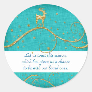 Adesivo Redondo Desejos de saudação de renas de Natal de ouro eleg