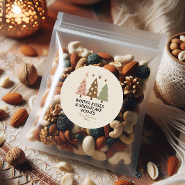 Adesivo Redondo Desejos Retro de Flocos de Neve e Iscos de Inverno