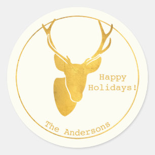 Adesivo Redondo Desejos Simples ・ Dourado Natal Minimalista