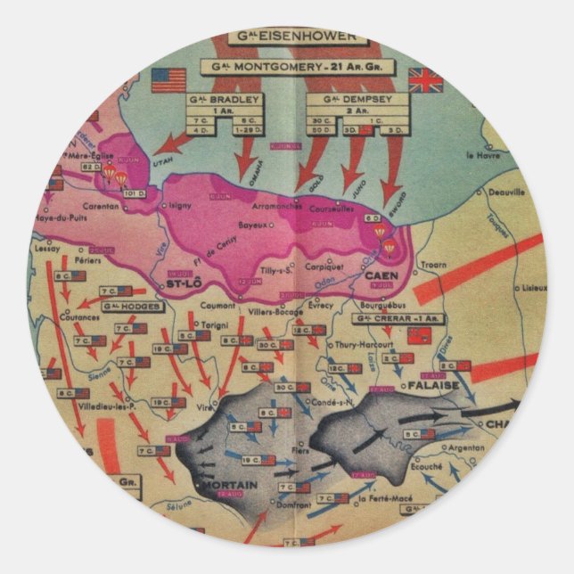 Adesivo Redondo Desembarques em D-Day de Imagens Associadas (Frente)