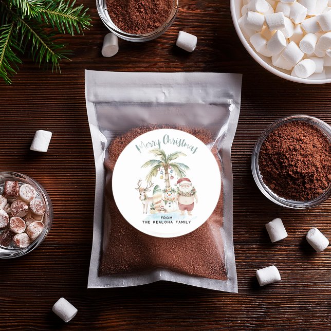 Adesivo Redondo Desembata as palmas | Divertimento Natal tropical (Criador carregado)