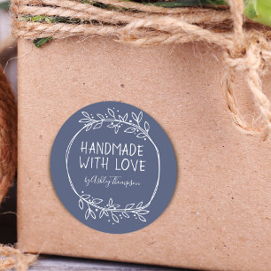 Adesivo Redondo Desenhado à Mão Feito à Mão Com Amor Personalizado