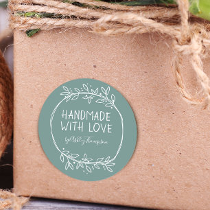 Adesivo Redondo Desenhado à Mão Feito à Mão Com Amor Personalizado