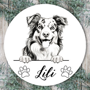 Adesivo Redondo Desenho à Mão Personalizado de Australian Shepherd