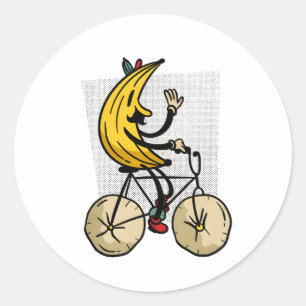Adesivo Redondo Desenho animado de banana retrô fofa andando de bi