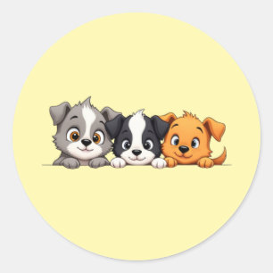 Adesivo Redondo Desenho Animado de Cachorrinhos Divertidos – Expre