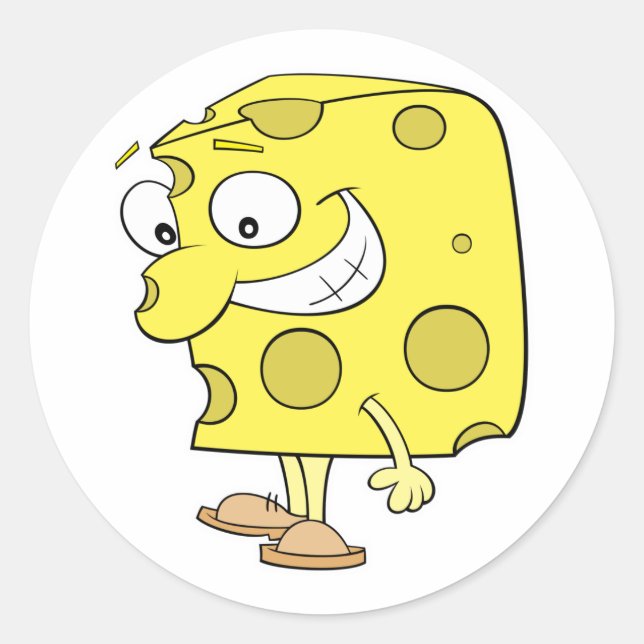 Adesivo Redondo desenho animado de queijo suíço bobo feliz (Frente)