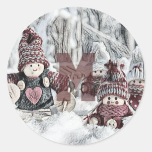 Adesivo Redondo Desenho Antigo de Gnomos na Neve 