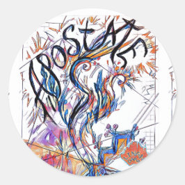 Adesivo Redondo Desenho Colorido de Portas Livres Apostado