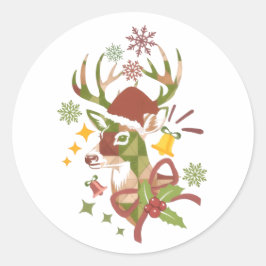 Adesivo Redondo Desenho Colorido de Veado de Natal