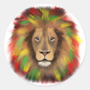 Adesivo Redondo Desenho da cabeça de leão Rasta vermelho amarelo v