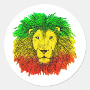 Adesivo Redondo Desenho da cabeça de leão Rasta vermelho amarelo v