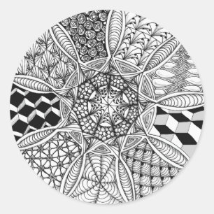 Adesivo Redondo Desenho da mandala em preto e branco