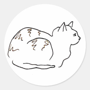 Adesivo Redondo Desenho de Arte de Linha Gato Listrado