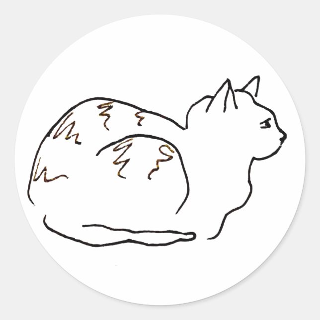 Adesivo Redondo Desenho de Arte de Linha Gato Listrado  (Frente)