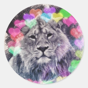 Adesivo Redondo Desenho de Arte Digital Lion Heart Bokeh