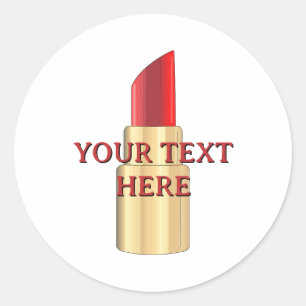 Adesivo Redondo Desenho de batom vermelho Arte Texto personalizado
