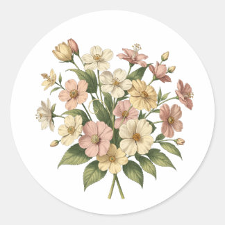 Adesivo Redondo Desenho de Buquê de Monograma Floral Elegante