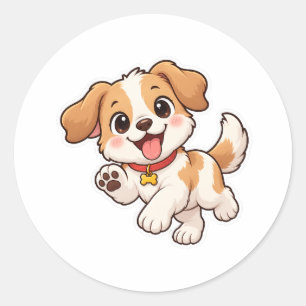 Adesivo Redondo Desenho de Cachorro de Desenho Animado Divertido